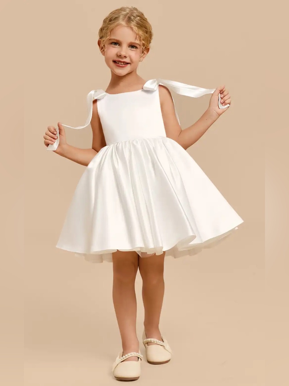 JJ's House Novalyn Ivory A-line Bow Satin Dress 3T Flower Girl